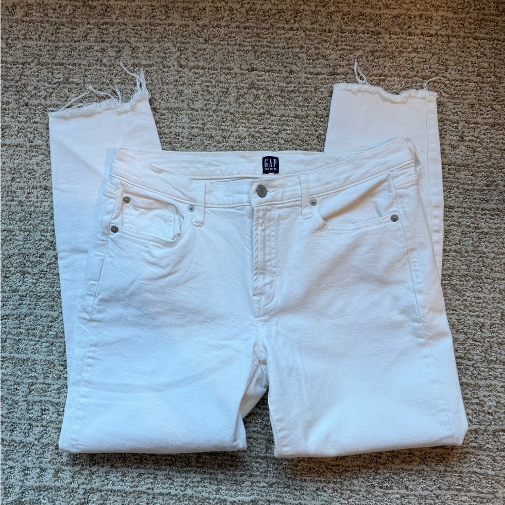 GAP White Cropped Frayed-Hem Women's Jeans